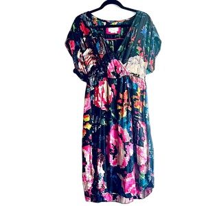 By Anthropologie Gorgeous Black Floral Abstract Print Midi Dress Size Medium